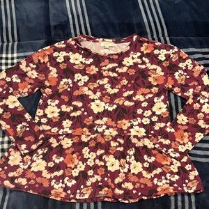 Loft Burgundy Floral Long Sleeve Top